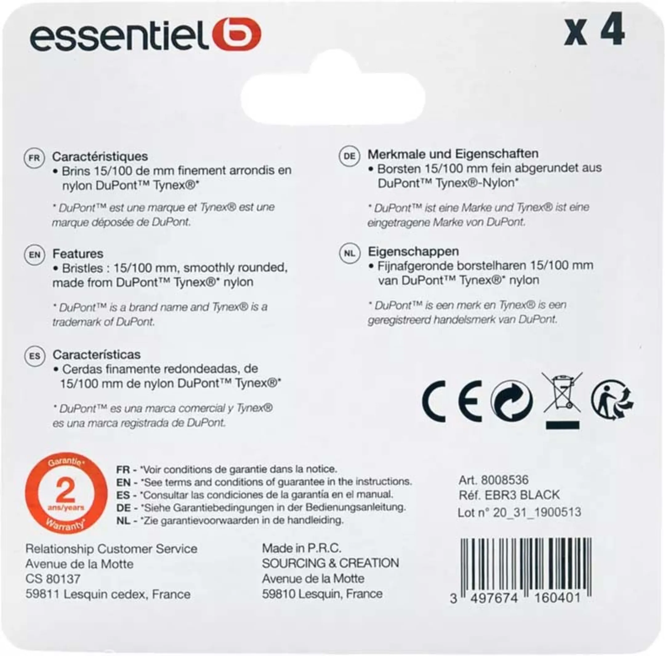 Essentiel-B Brossette dentaire pour Pulse Lux, Noir, 4 pièces image