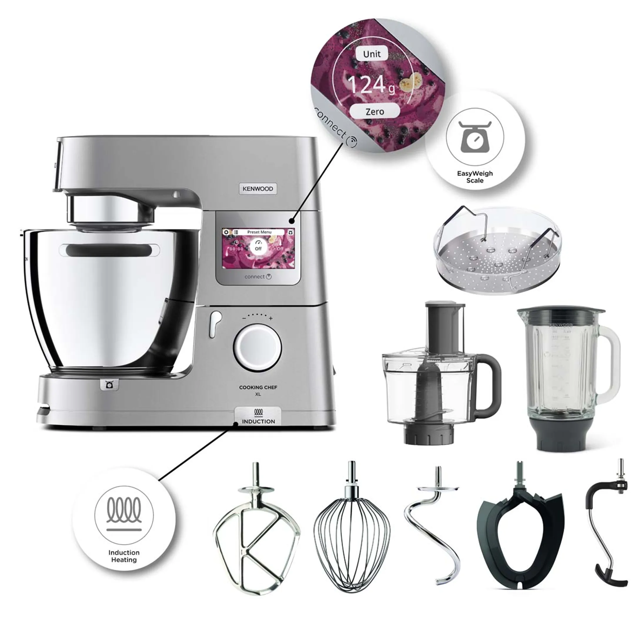 Kenwood Keukenrobot Cooking Chef XL met geïntegreerde weegschaal en kookfunctie KCL95.424SI