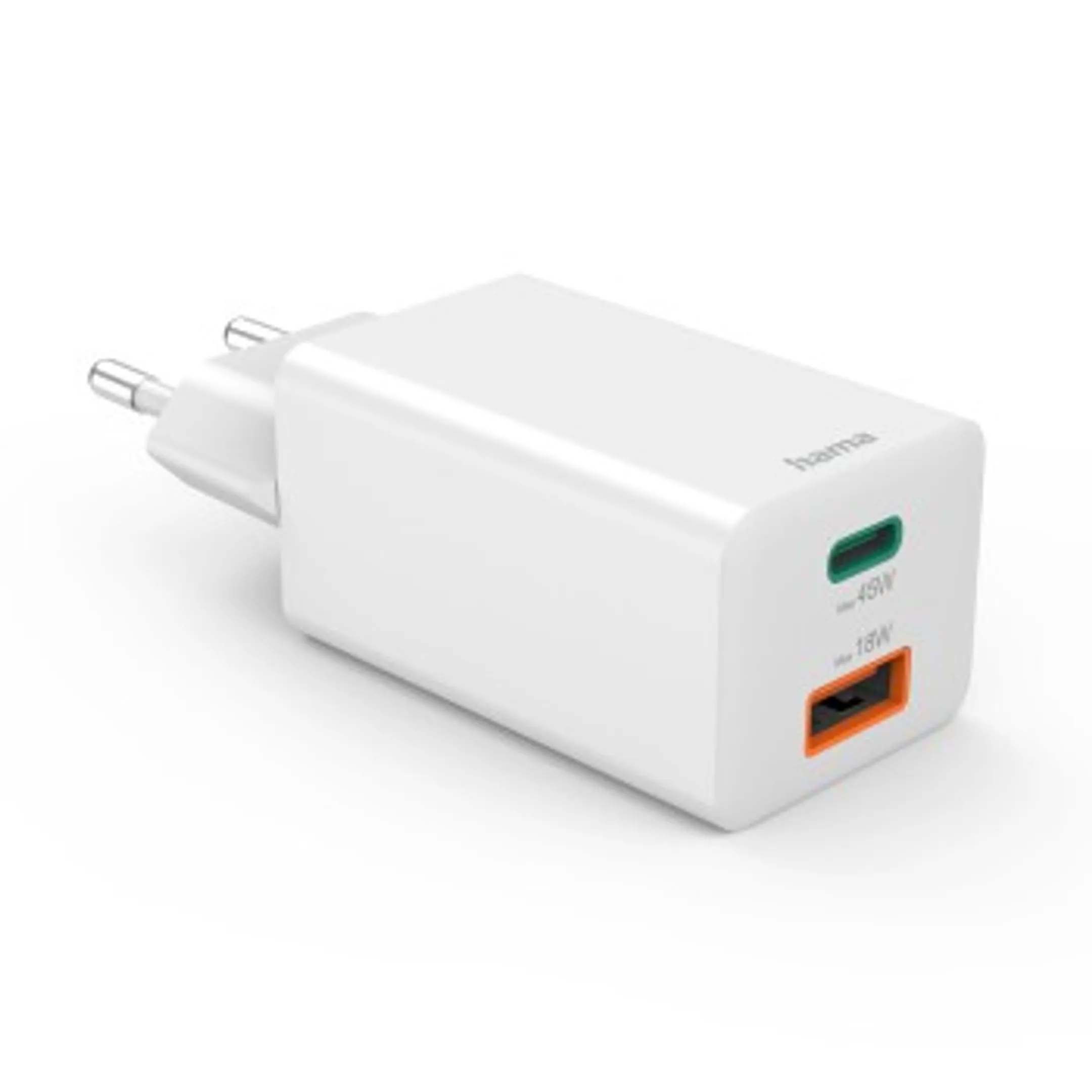 Hama Chargeur rapide, 1 USB-C, 1 USB-A, mini-chargeur, PD, 45 W, blanc image
