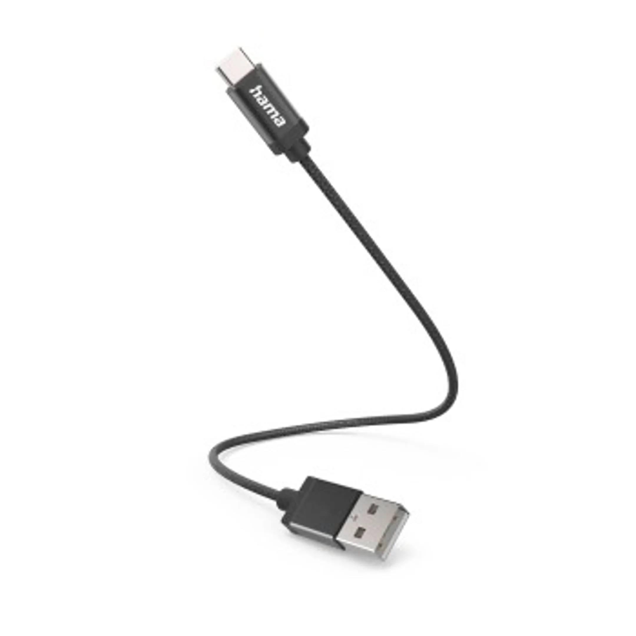 Hama Câble de charge, USB-A - USB-C, 0,2 m, nylon, noir image